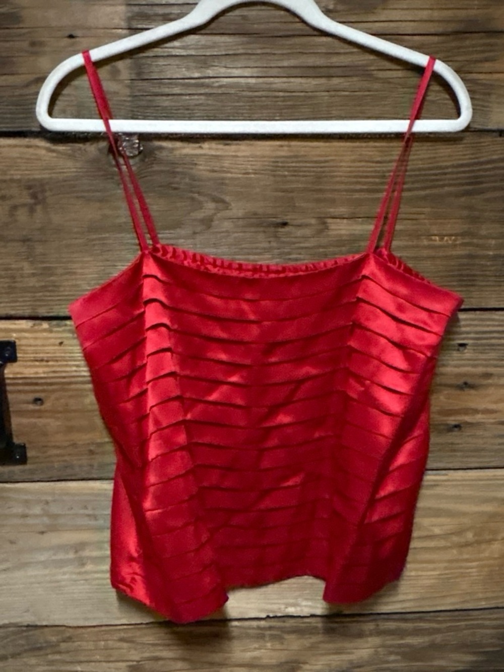 VINTAGE 100% SILK Pleated Spaghetti Strap Top - Red